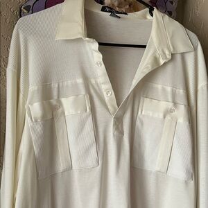 Vintage Alan Stuart Off-White Long Sleeve cream color Shirt in size XL.